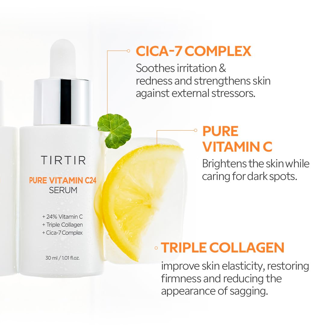 TIRTIR bottle with sunscreen setup, reminds daytime use with SPF 30 or higher for protection