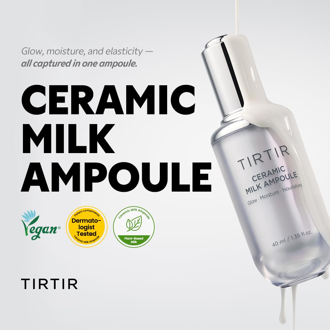 TIRTIR texture close-up drop showing lightweight milk formula for quick absorption