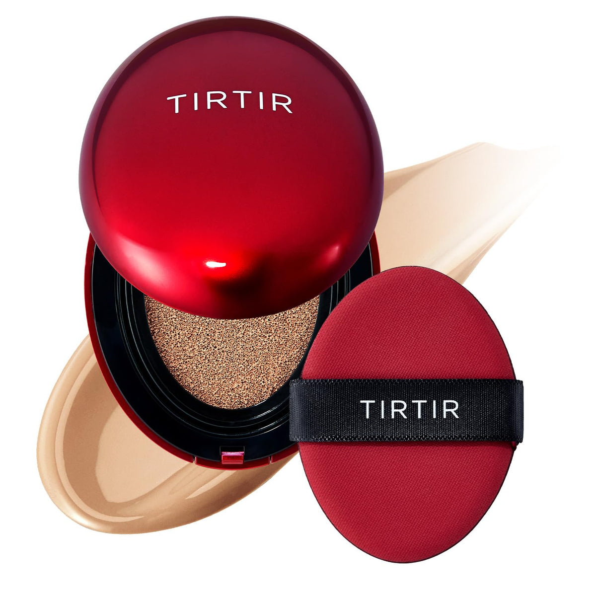 TIRTIR compact front open showing foundation and puff with travel convenience