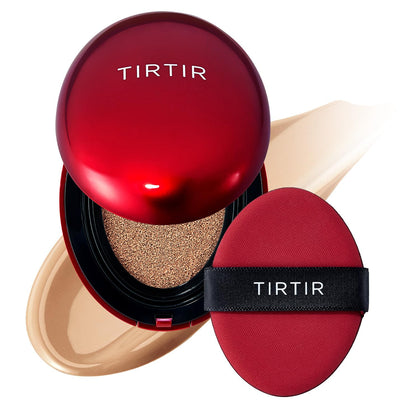 TIRTIR compact front open showing foundation and puff with travel convenience