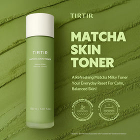 TIRTIR close-up label of Matcha PDRN toner highlighting key ingredients and clarity