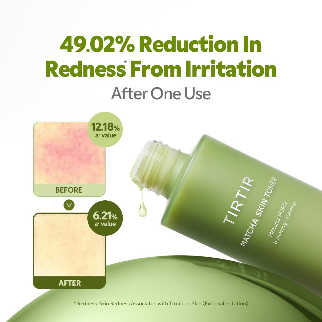 TIRTIR pouring toner onto cotton pad demonstrating easy application and quick soothing