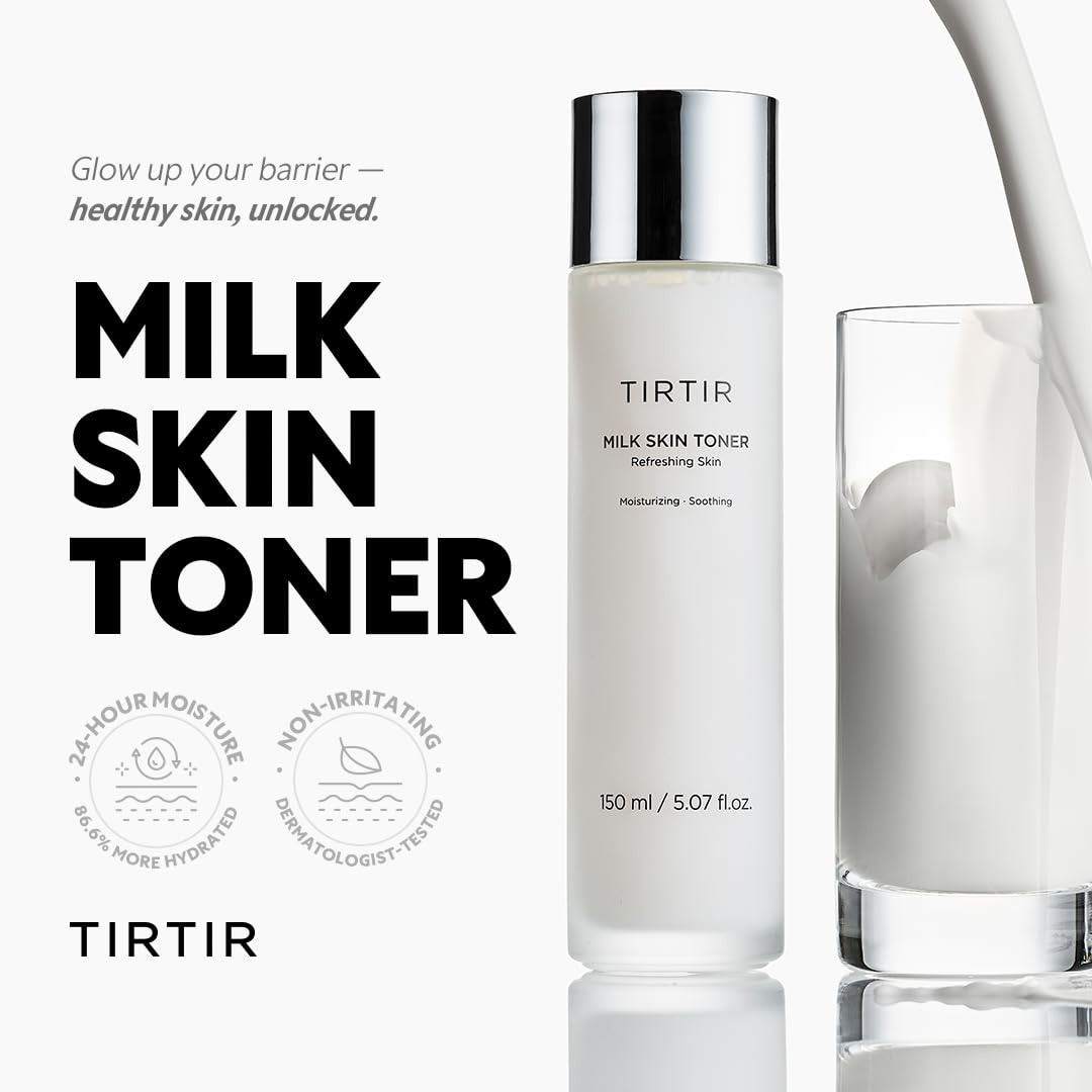 TIRTIR pouring toner into palm demonstrating easy application and quick absorption