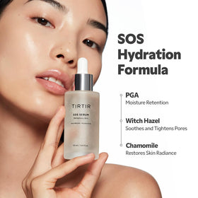 TIRTIR SOS Serum ingredient label close-up highlighting PGA and peptide benefits