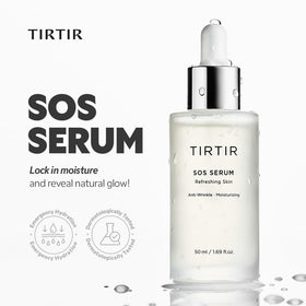 TIRTIR SOS Serum texture close-up of lightweight gel, highlights fast absorption