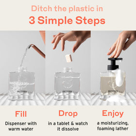 Tirtyl three refill tablets in compostable wrappers showing variety and reduced waste