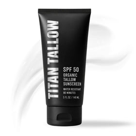Titan Tallow front packaging showing 5 oz tube and clear SPF label benefit