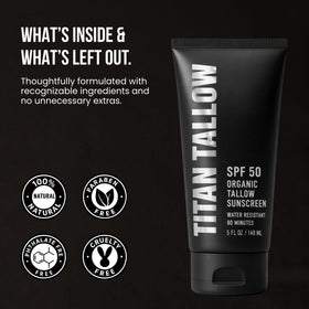 Titan Tallow open jar revealing product inside and nourishing ingredient benefit
