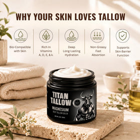 Titan Tallow label close-up highlighting grass-fed tallow and ingredient clarity benefit