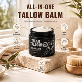 Titan Tallow beside a coin for scale showing compact portable size benefit