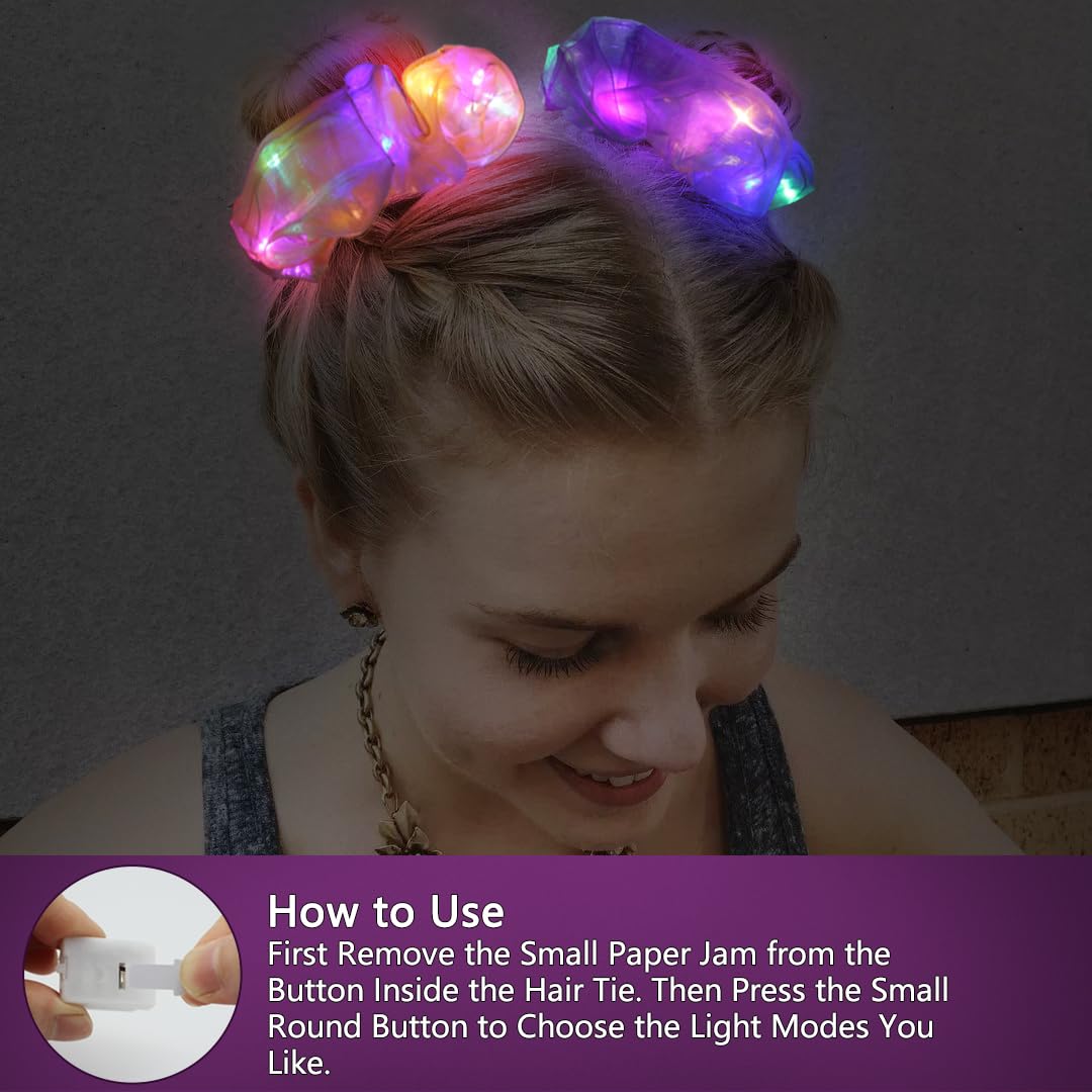 TIZAPIB scrunchie worn in ponytail showing secure hold and glow