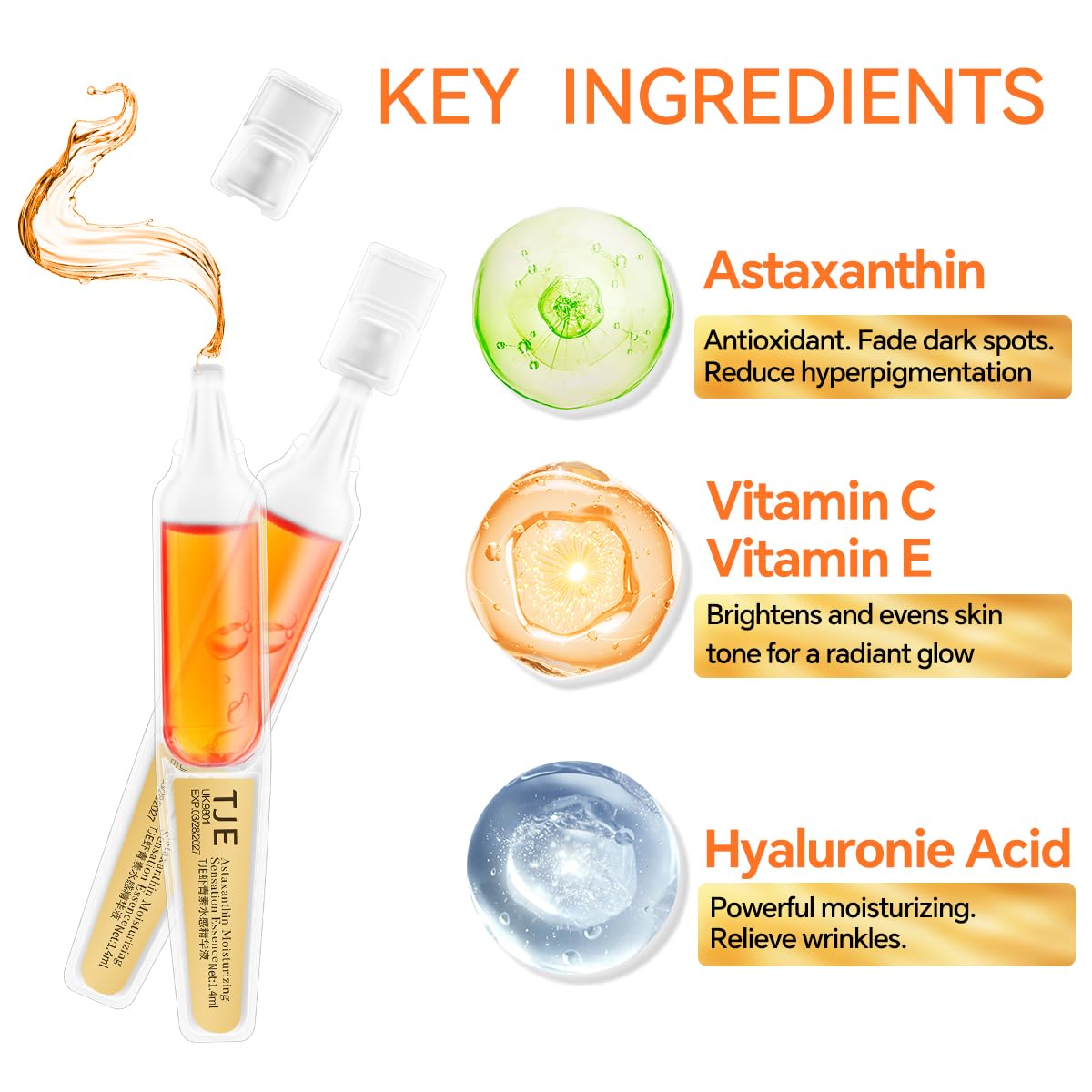 TJE full array of ampoules on white surface highlighting 28 single-use vials for hygiene