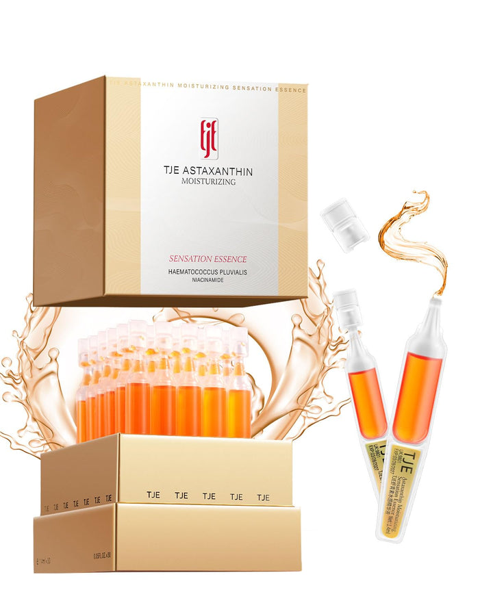TJE front packaging of 28 ampoules showing neat box and ampoules benefit travel-ready routine