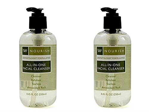 TJ's Nourish cleanser front packaging showing two bottles and clear usage benefit