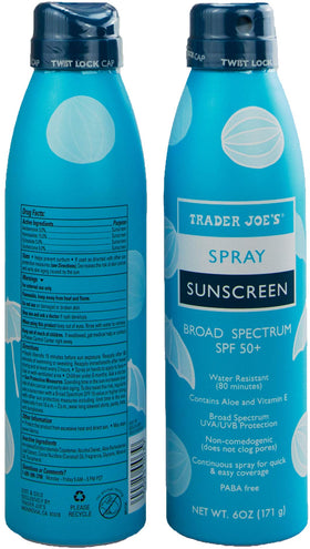 Trader Joe's spray sunscreen in use demonstrating fast application benefit