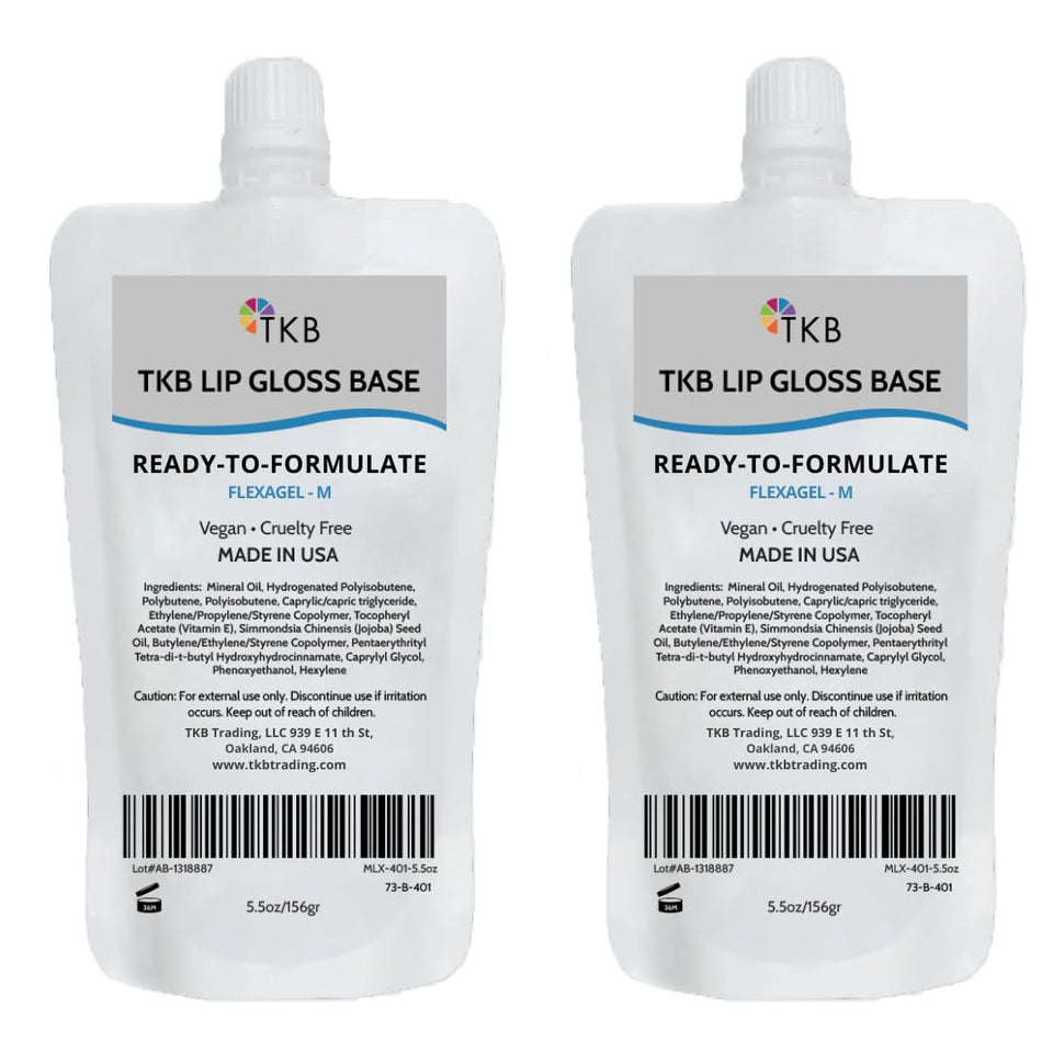 TKB Trading LLC front packaging of Flexagel M base showing clear glossy tube and label benefit