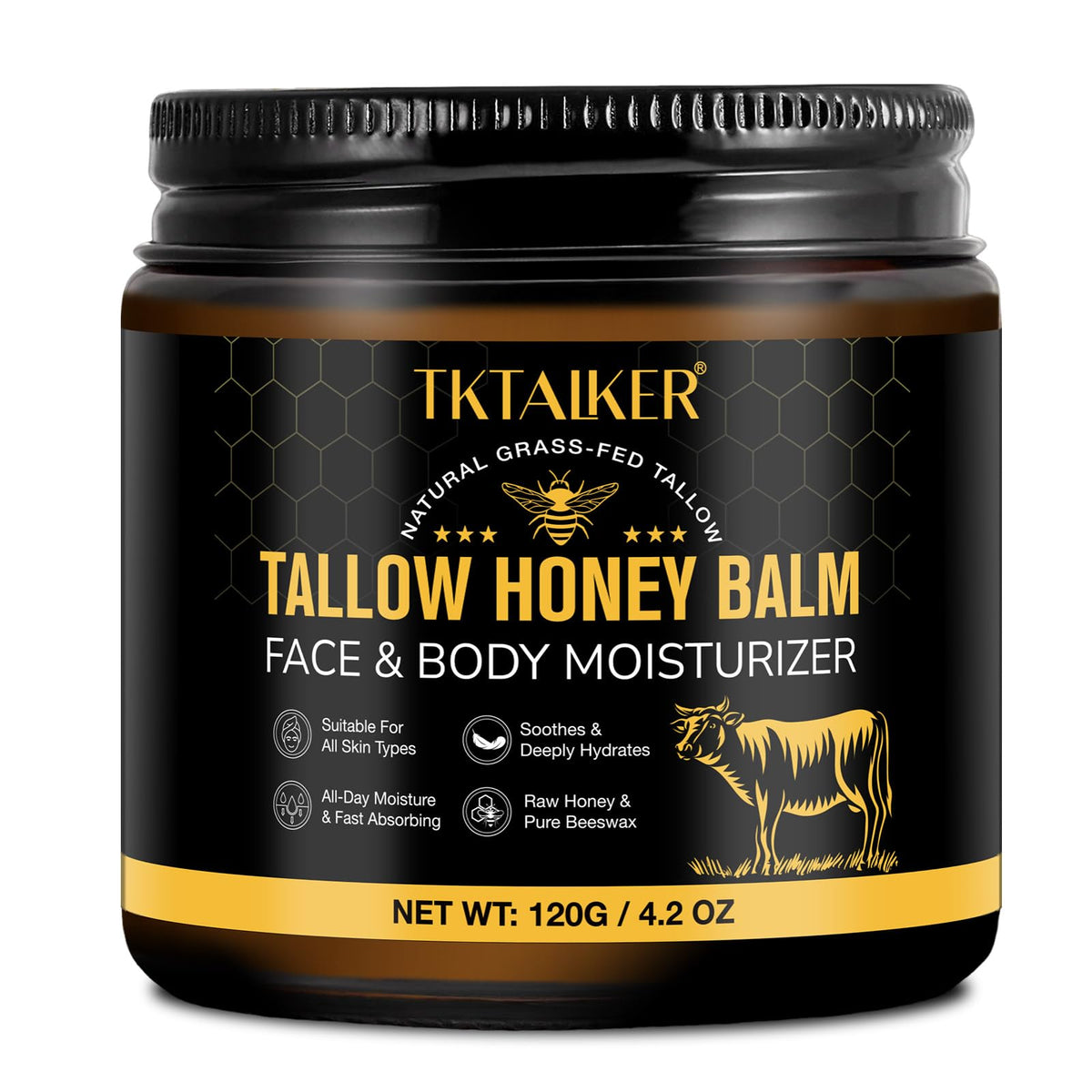 TKTALKER front jar of beef tallow balm showing packaging and natural look