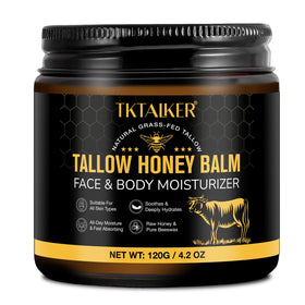 TKTALKER front jar of beef tallow balm showing packaging and natural look