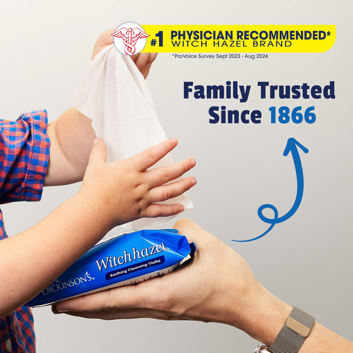 T.N. Dickinson's cloth in hand illustrating portability and quick on-the-go refresh