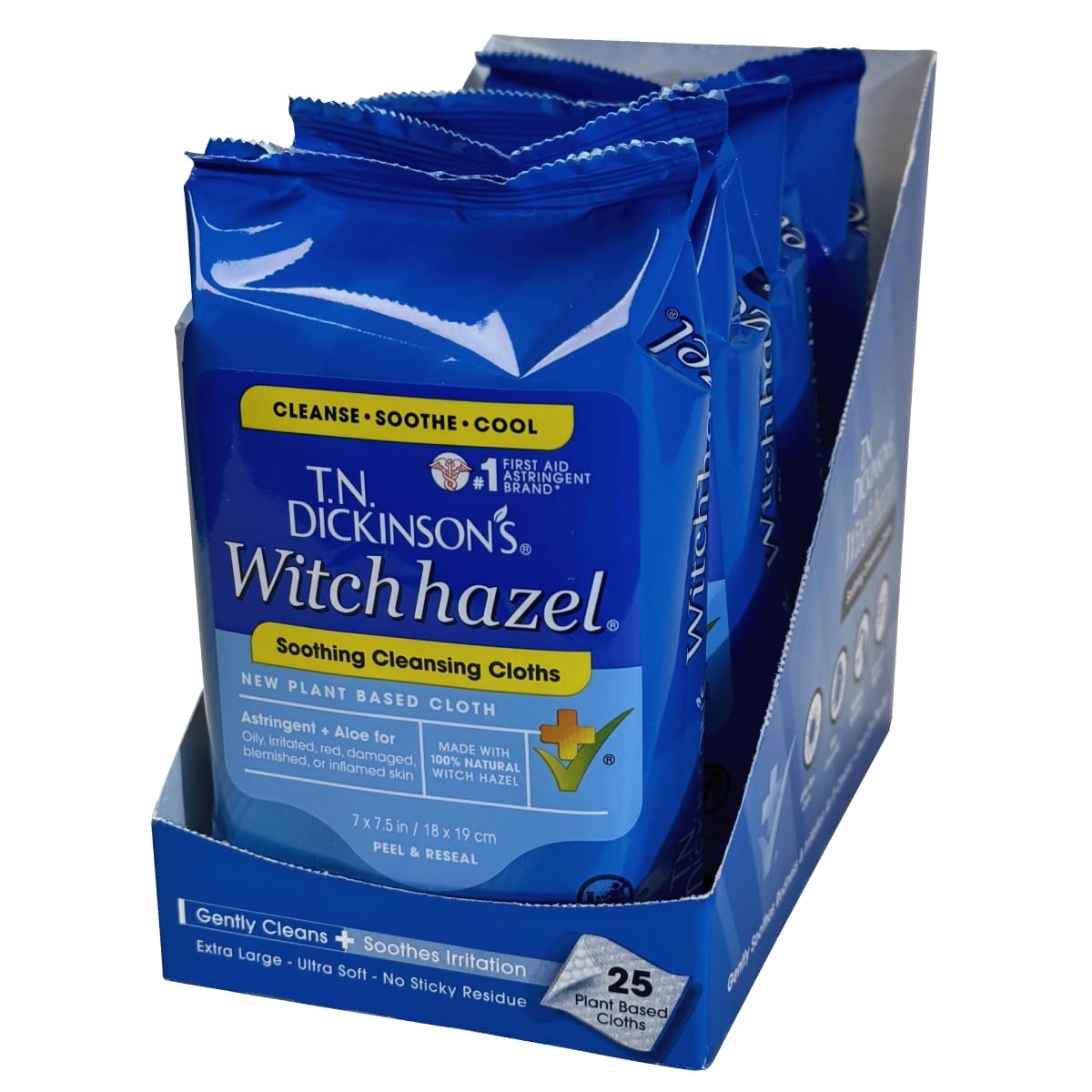 T.N. Dickinson's front packaging showing four resealable packs and pack benefits