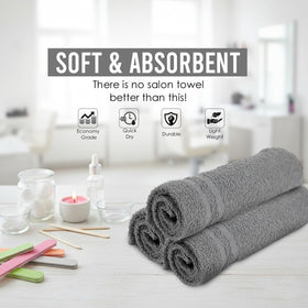 TOALLA neatly folded stack of dark grey towels showing bulk and storage benefit