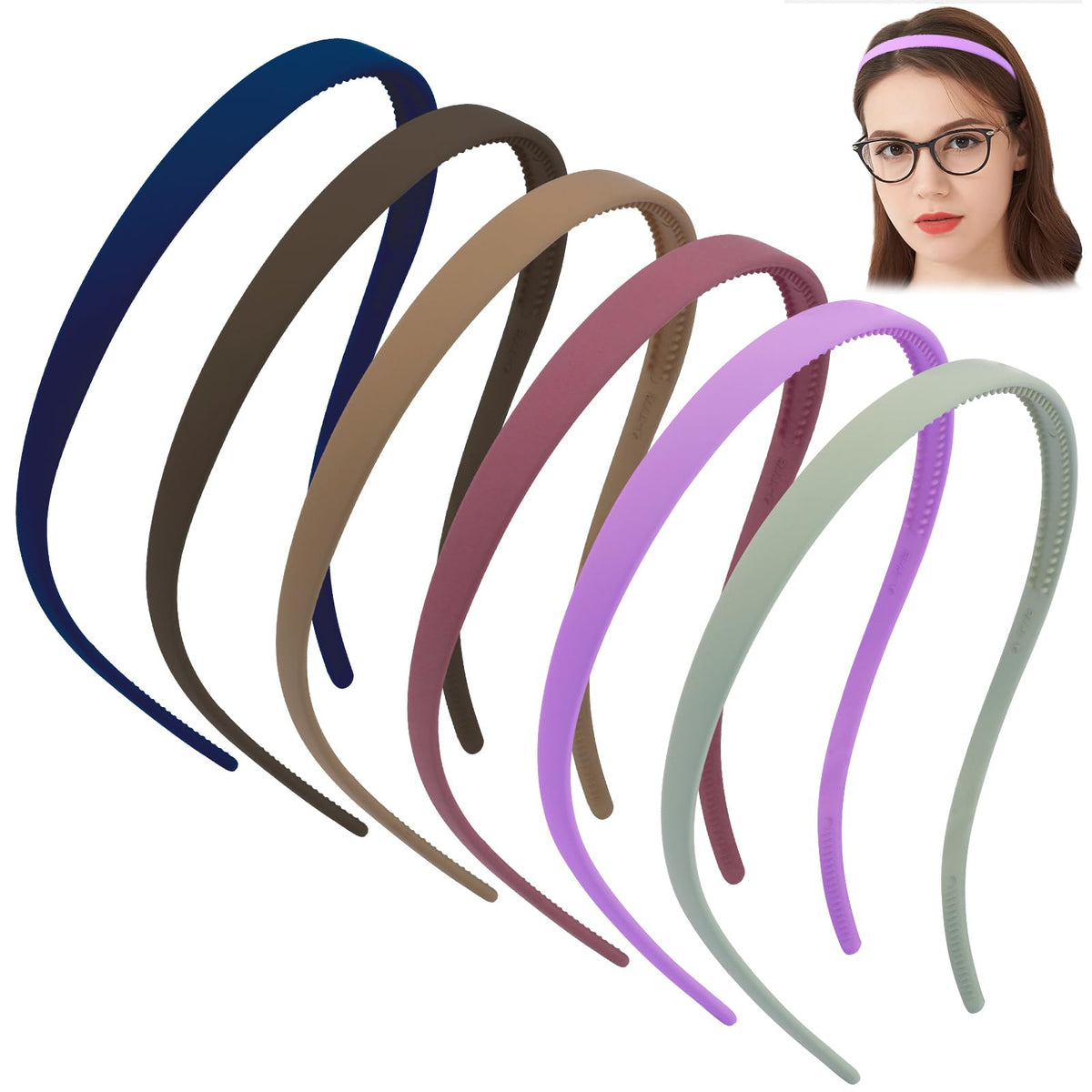 TOBATOBA front view of six-pack headbands showing colors and packaging benefit convenience
