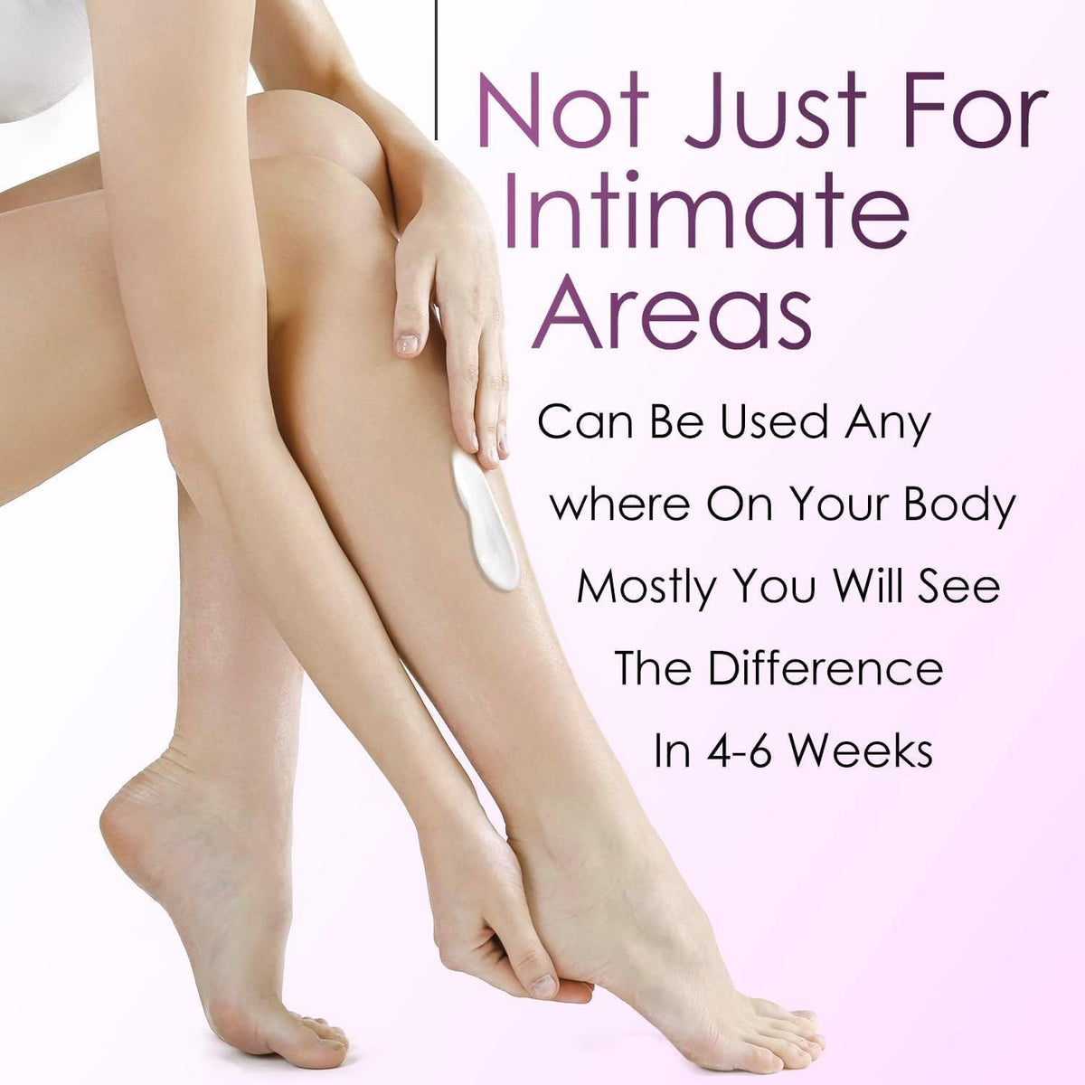 Tobcharm in use on bikini line illustrating gentle application and evening tone