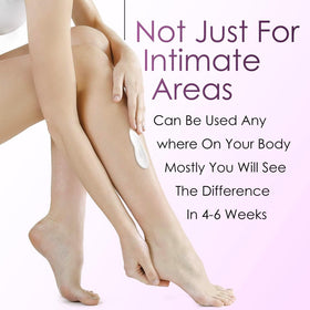 Tobcharm in use on bikini line illustrating gentle application and evening tone