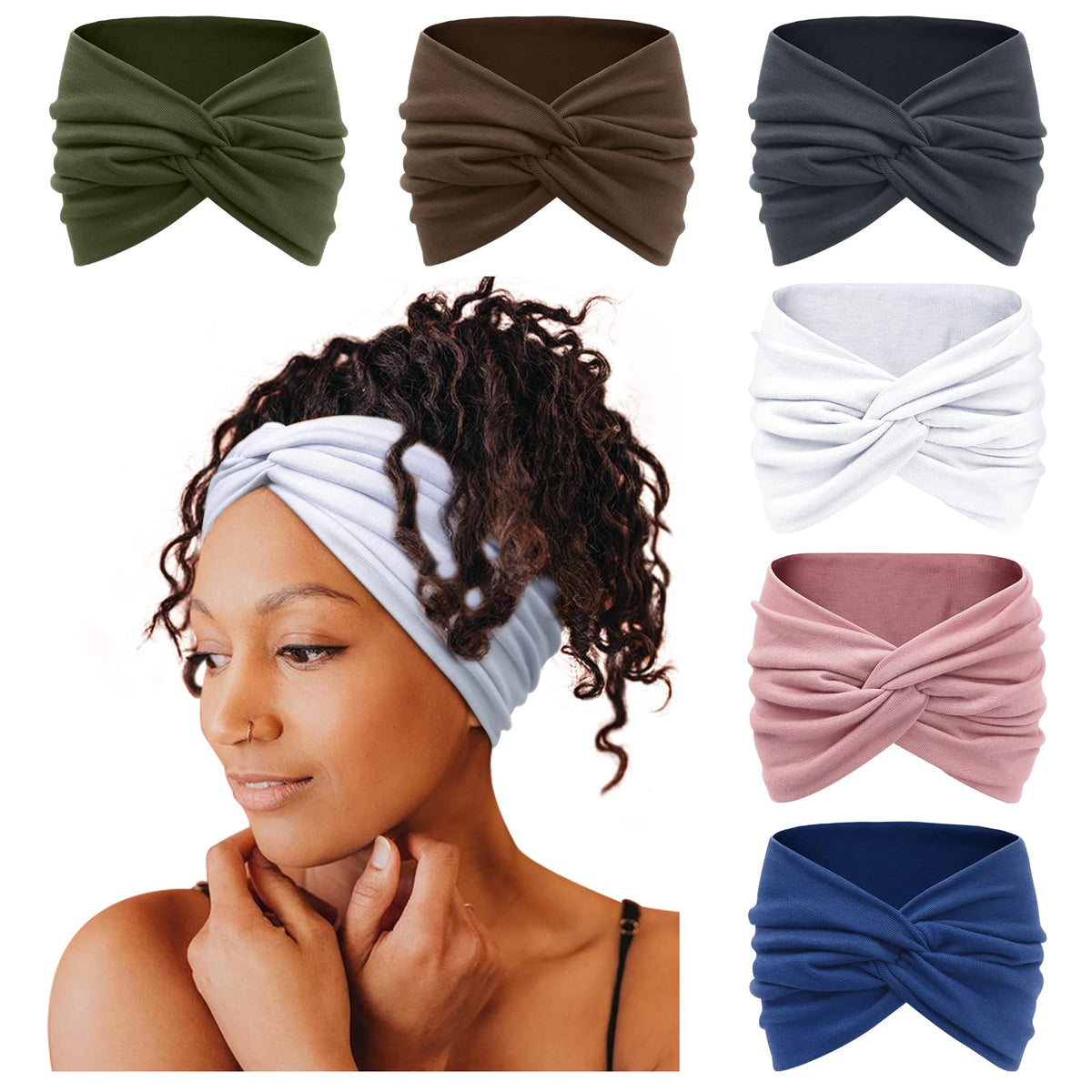 Tobeffect front view of turban headband highlighting styling benefit