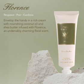 tocca Florence being applied to hands, brand visibly softening skin