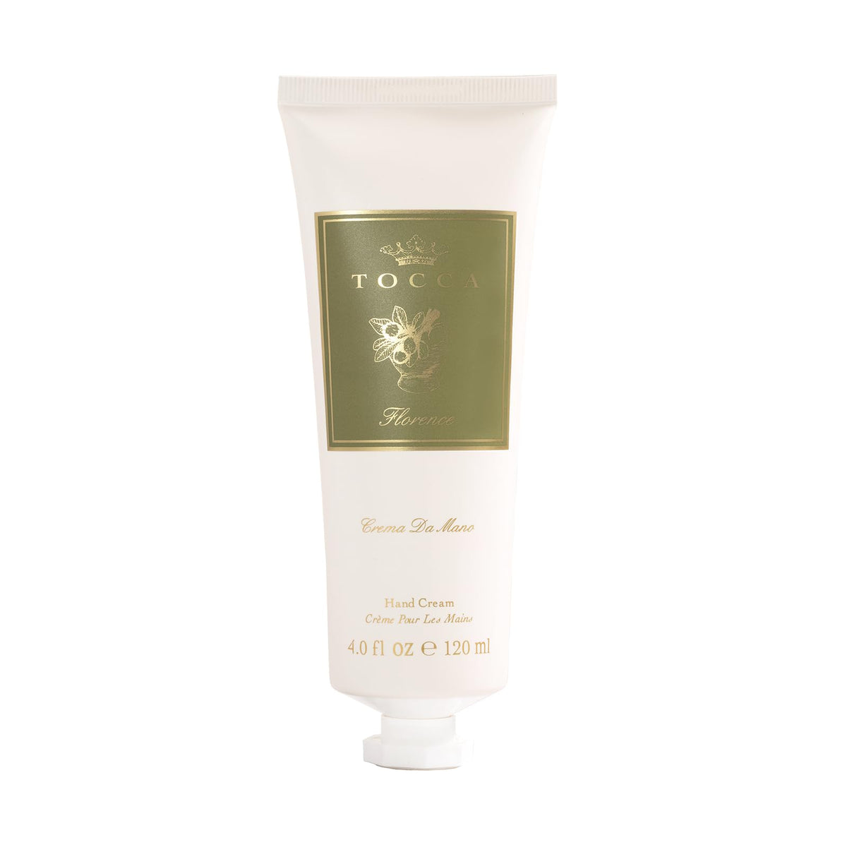 tocca Florence open tube on palm, brand demonstrating quick absorption benefit