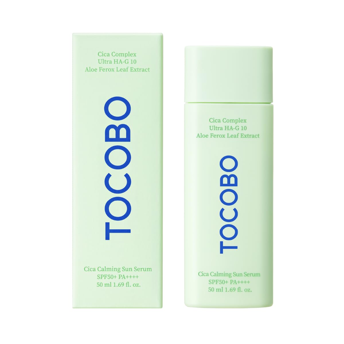 TOCOBO front packaging showing SPF50+ protection and calming benefits