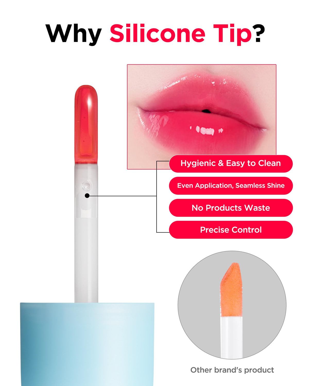 TOCOBO gloss on model lips creating glass-lip shine and visible plumping effect