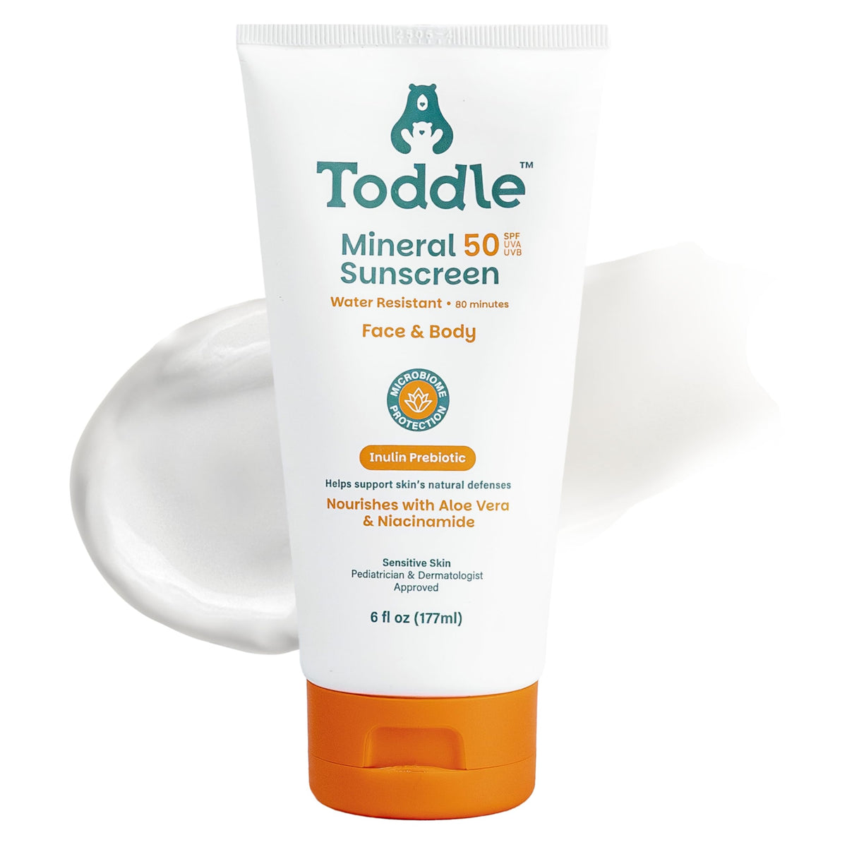 Toddle front packaging 6oz showing sunscreen tube and SPF 50 protection