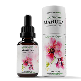 TODICAMP manuka oil front packaging showing bottle and label, clear product identity and purity