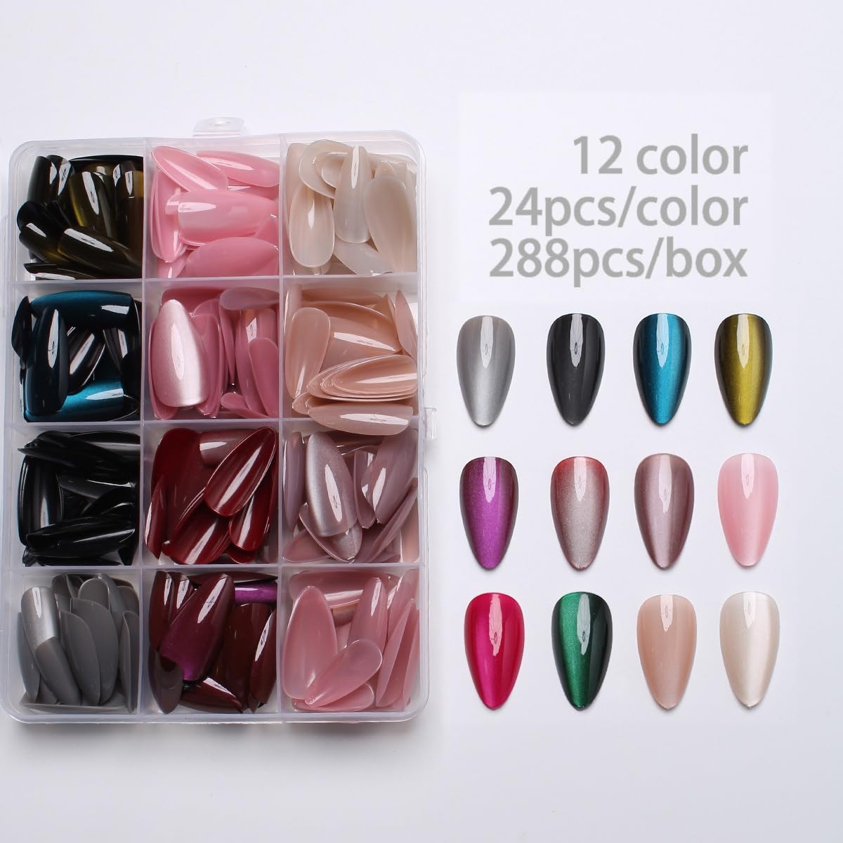 TOGZOM color swatches closeup displaying 12 glitter cat-eye shades for variety