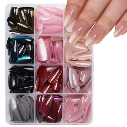 TOGZOM front packaging showing complete 288-piece almond nail kit and benefits