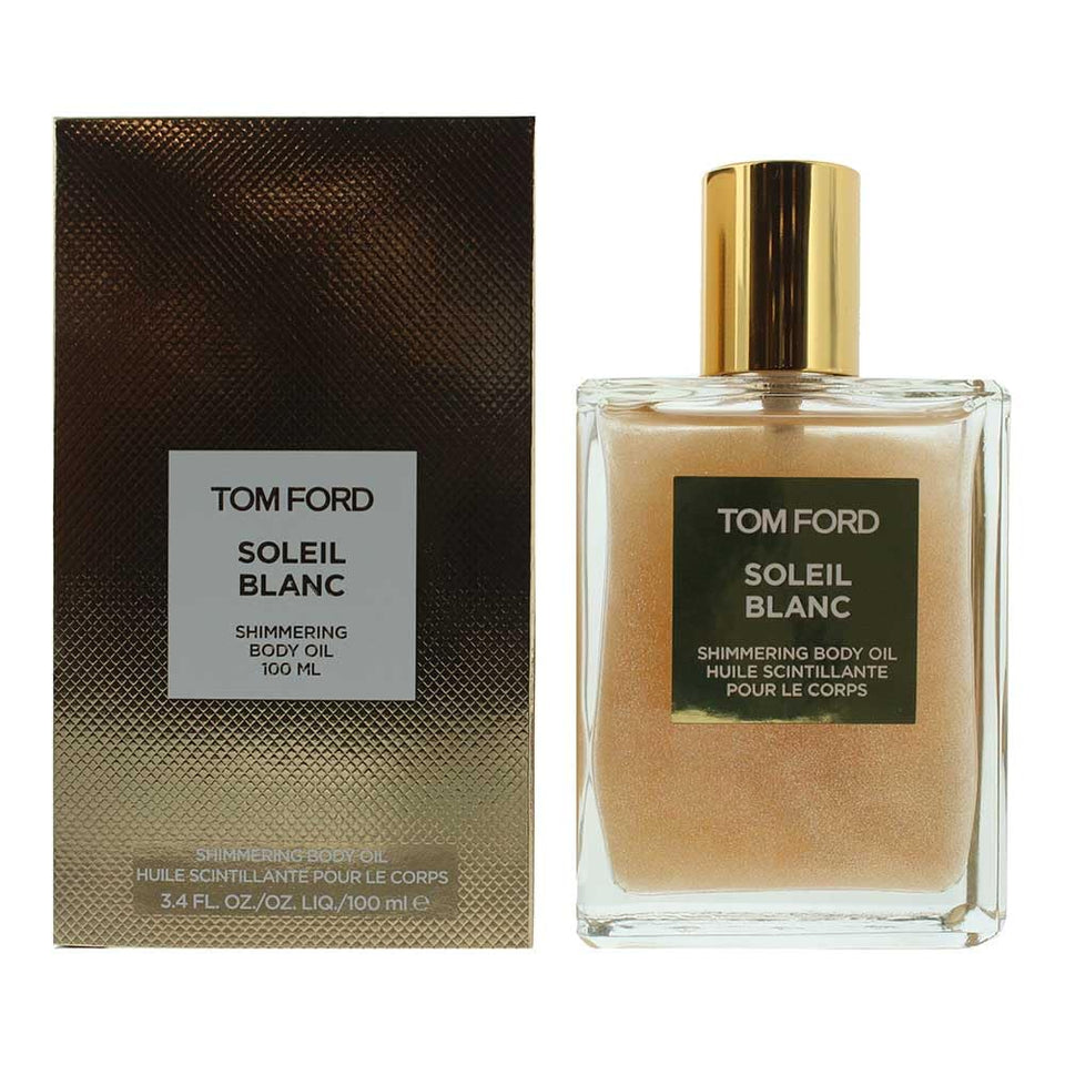 Tom Ford Soleil Blanc bottle front view showing elegant packaging and luxurious glow