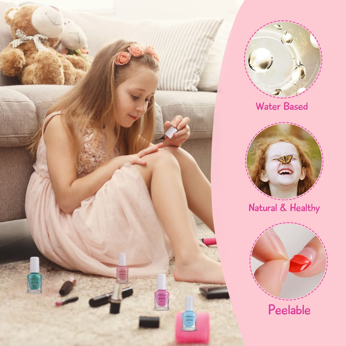 TOMICCA 18 bottles laid out displaying varied colors and glitter options
