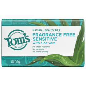 Tom's of Maine bar on shower shelf portraying everyday bathroom use