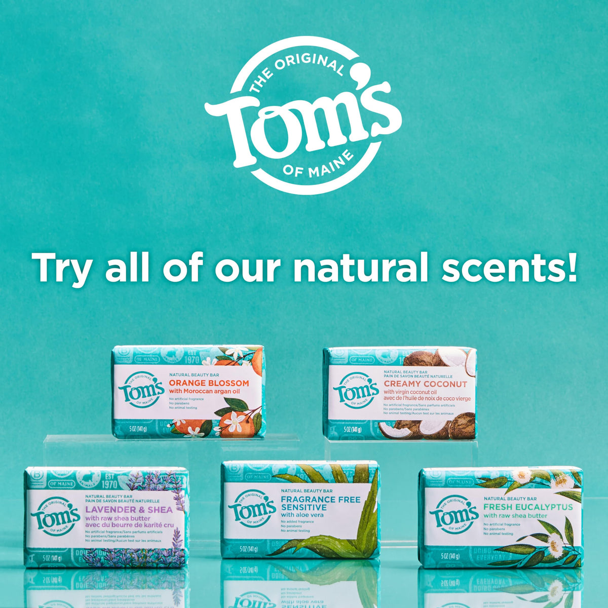 Tom's of Maine used in shower lifestyle image showing refreshing clean