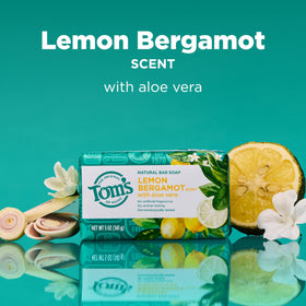Tom's of Maine single bar top view highlighting compact travel size and reliable cleansing benefit