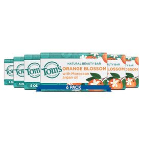Tom's of Maine front packaging showing orange blossom bars and branding, conveys natural choice