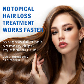 TOMUM spray being applied to scalp showing targeted coverage and convenient application
