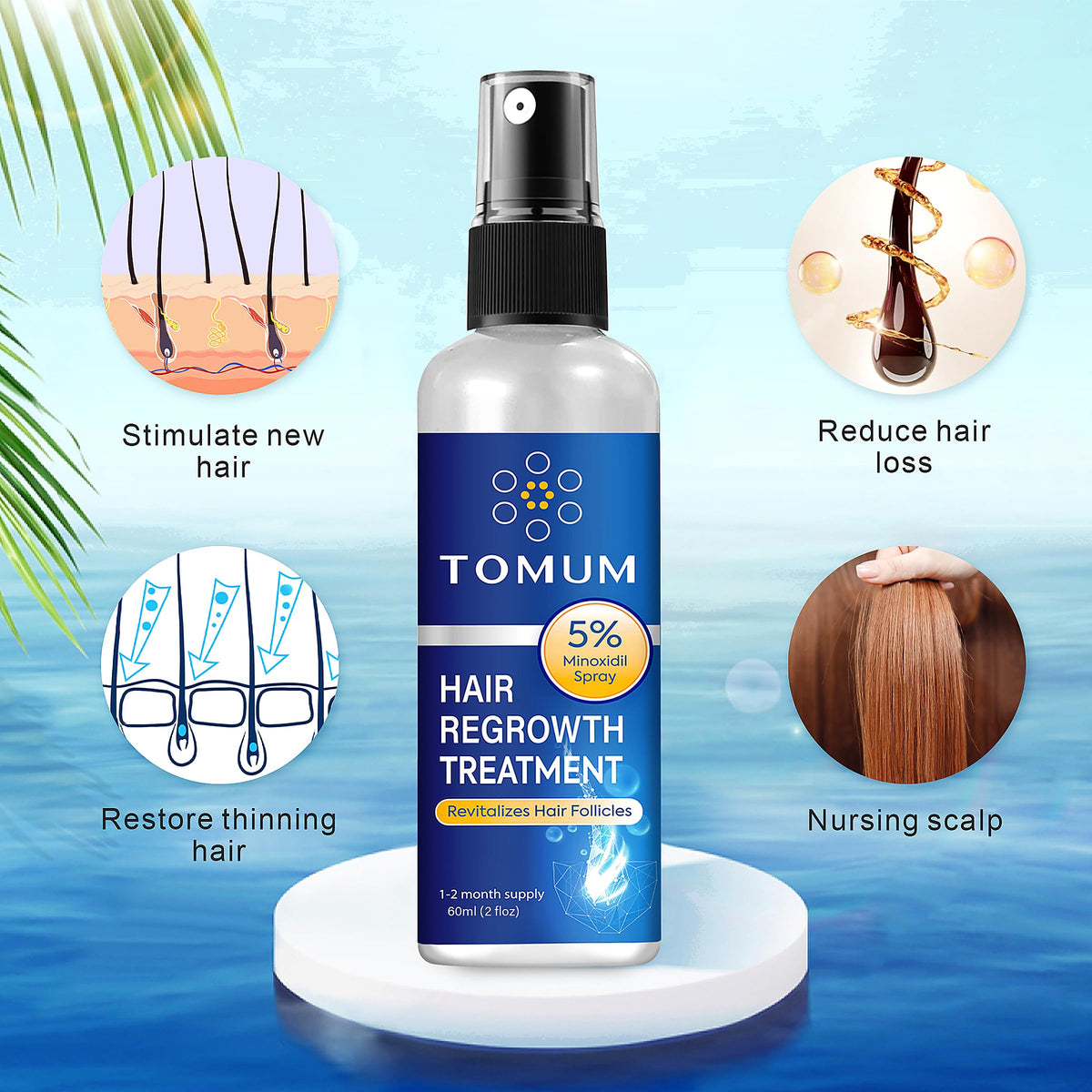 TOMUM solution droplet texture highlighting formulation clarity and easy scalp absorption
