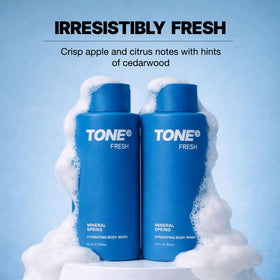 TONE Exclusive in-shower bottle being used to show easy application and rinse
