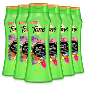Tone bottle front view showing Miami Glow Up label and tropical appeal