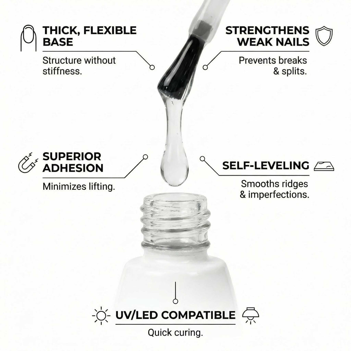 TONES close-up of gel texture highlighting self-leveling finish and chip resistance benefit