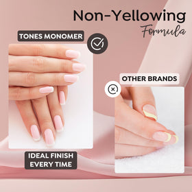 TONES before and after acrylic clarity showing non-yellowing benefit