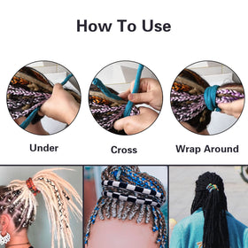 通用 hair tie length next to ruler to show 25-inch wrap capacity